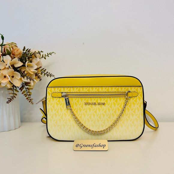 Michael Kors Purse Jet Set Ombré Signature Logo Crossbody Body Daisy Yellow - Picture 1 of 8